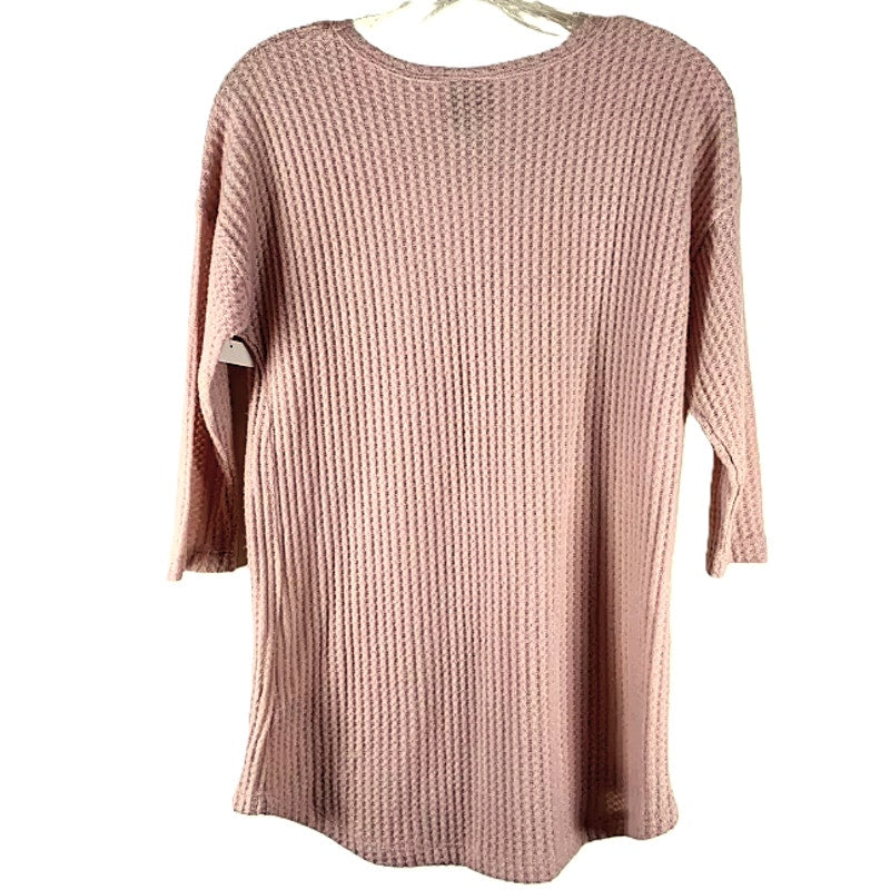 NWT Bobeau Pullover Thermal Waffle Knit Sweater Top Sz Small in Blush Pink