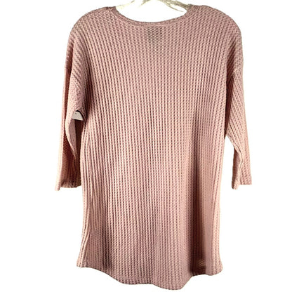 NWT Bobeau Pullover Thermal Waffle Knit Sweater Top Sz Small in Blush Pink