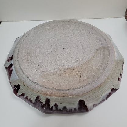 Art pottery ruffles edge plate bowl pie pan signed Alan Ward 1996 red green 11"