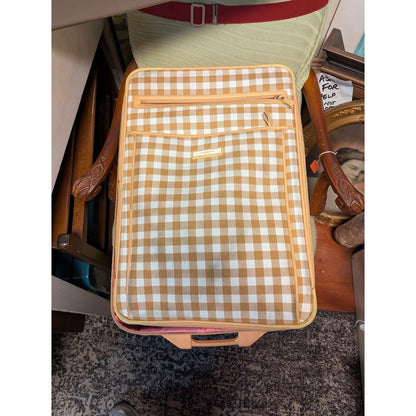 Vintage Liz Claiborne Large Gingham Suitcase Rolling Luggage Orange White