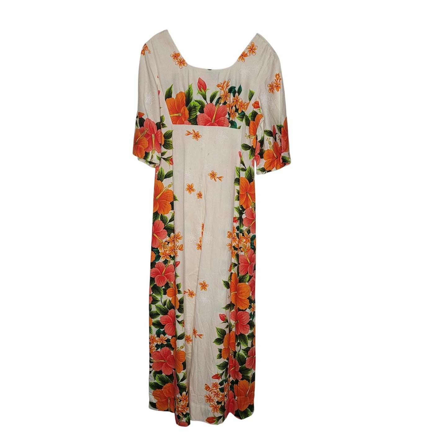 Ui Maikai Hawaiian Dress Maxi Cotton Vintage 1960's Orange Floral Wedding Medium