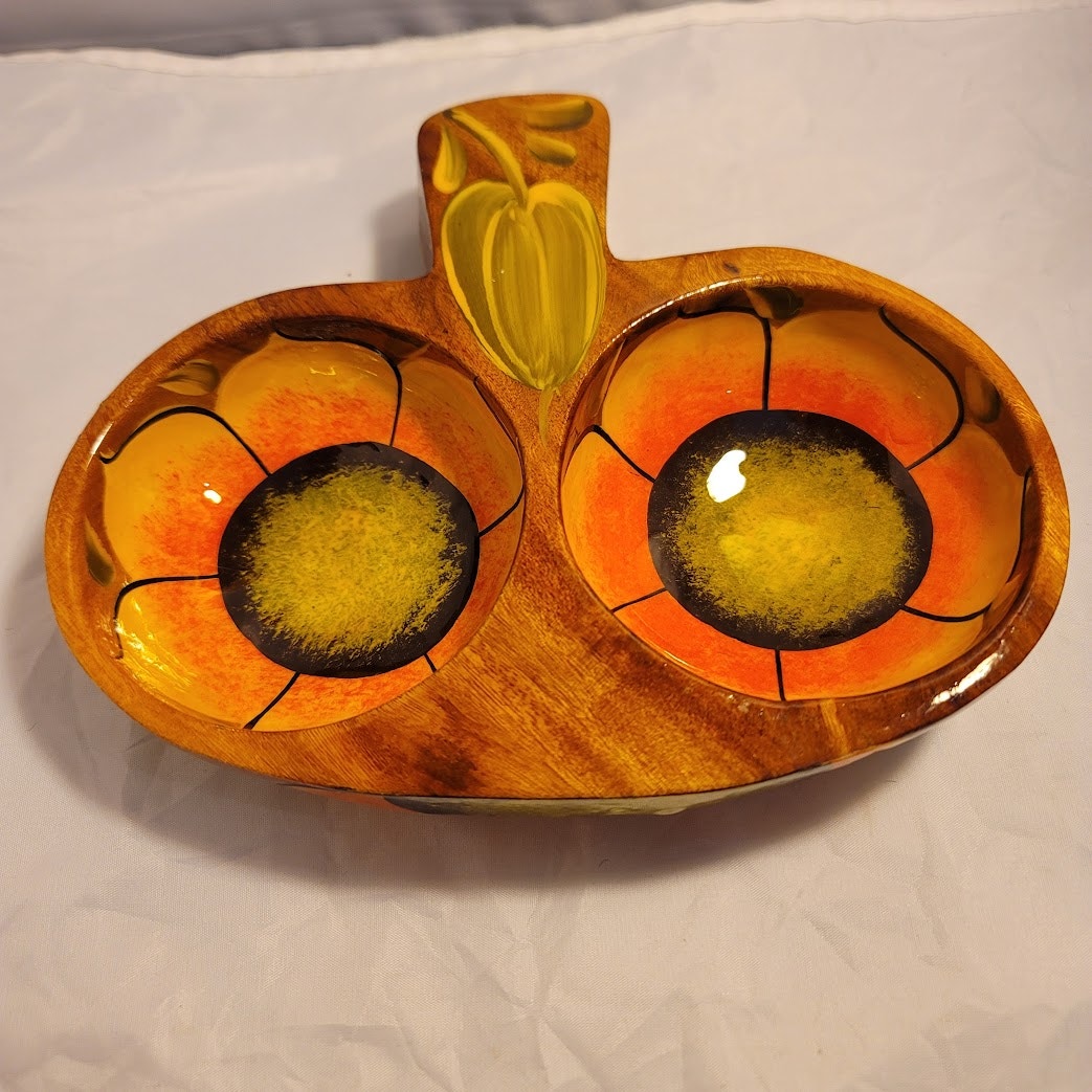 Mexican Handmade Hand painted Double Compartment Nuts olives SNACK Bowl Floral