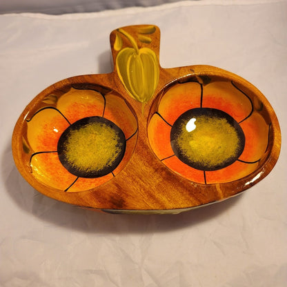 Mexican Handmade Hand painted Double Compartment Nuts olives SNACK Bowl Floral