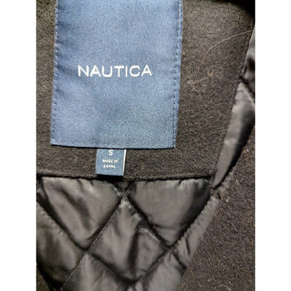 Nautica Wool-Blend Full Zip Toggle Pea Coat Hooded style #72NE SMALL Black NEW