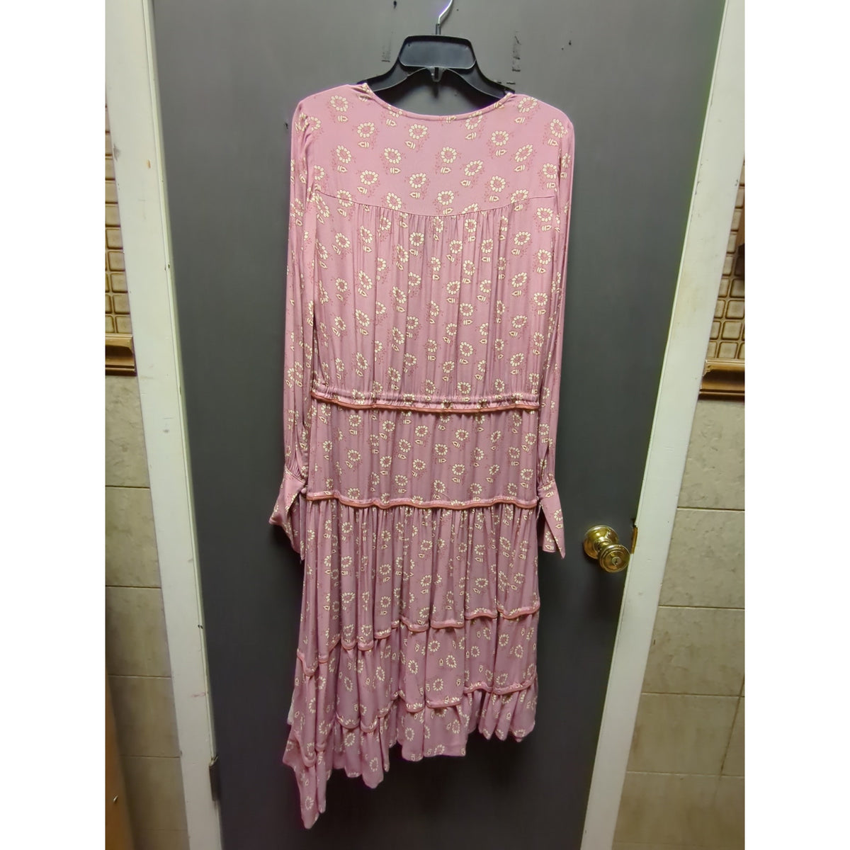 Paige Small Floral Pink dress Tiered Ruffled Boho Cottage Peasant cinch waist