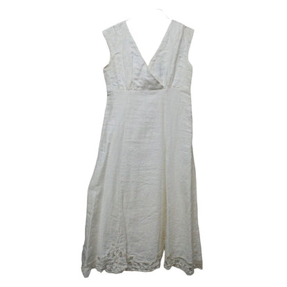 Liz Claiborne White Linen Midi Eyelet Trim Sleeveless Casual Summer Dress Siz 14