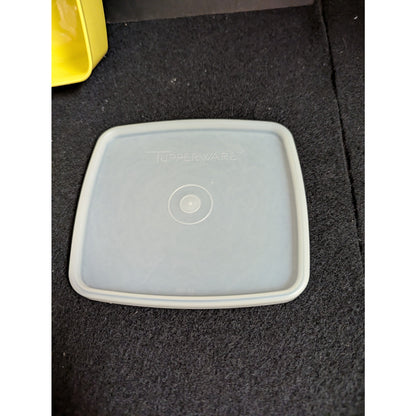Vintage Tupperware Yellow Square Food Storage Container Sheer Lid 5" x 2" Retro