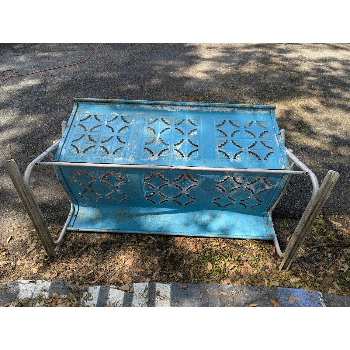 Vintage Mid-Century Blue Metal 3-Seater Patio Glider Bench Top Project