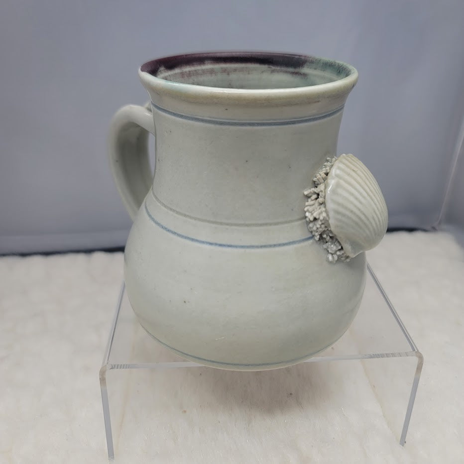 Wakulla Clay '86 Art Pottery Studio coffee tea mug blue cream Seashell