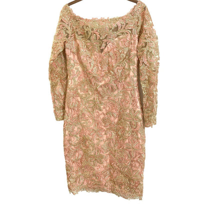 Tadashi Shoji Curie Off Shoulder Sparkly Metallic Dress Sz 8 in Petal Pink NWT