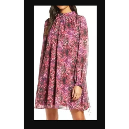 NEW $188 Mark & Jame Badgley Mischka 8 Pink Multi Floral Swing Dress Long Sleeve