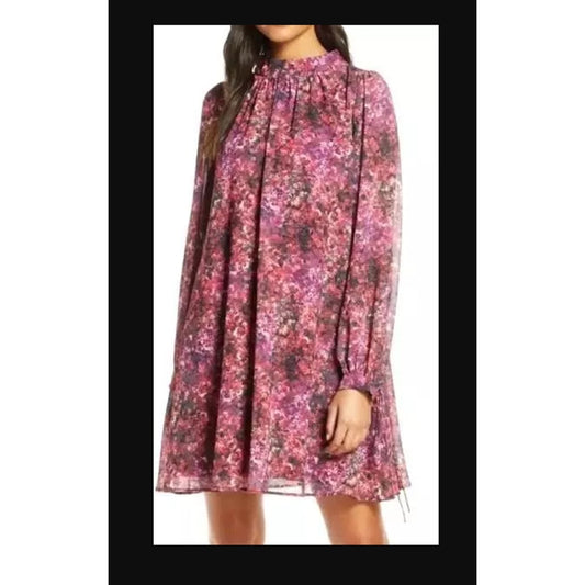 NEW $188 Mark & Jame Badgley Mischka 8 Pink Multi Floral Swing Dress Long Sleeve