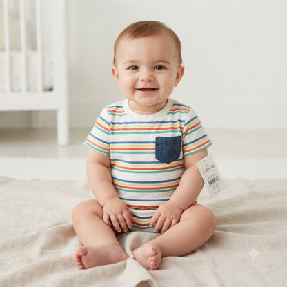 Little Me Baby Boys Striped Short Sleeve Pocket T-Shirt 12 Months NWT