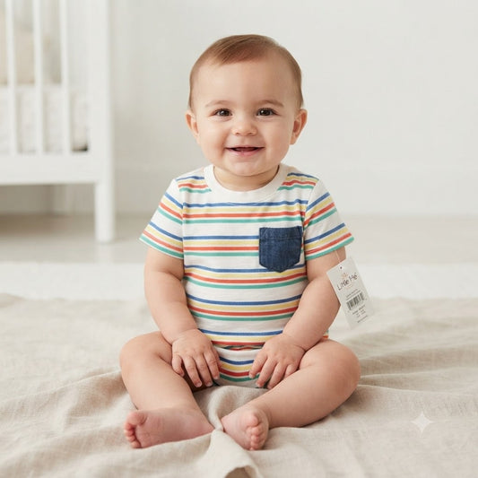 Little Me Baby Boys Striped Short Sleeve Pocket T-Shirt 12 Months NWT