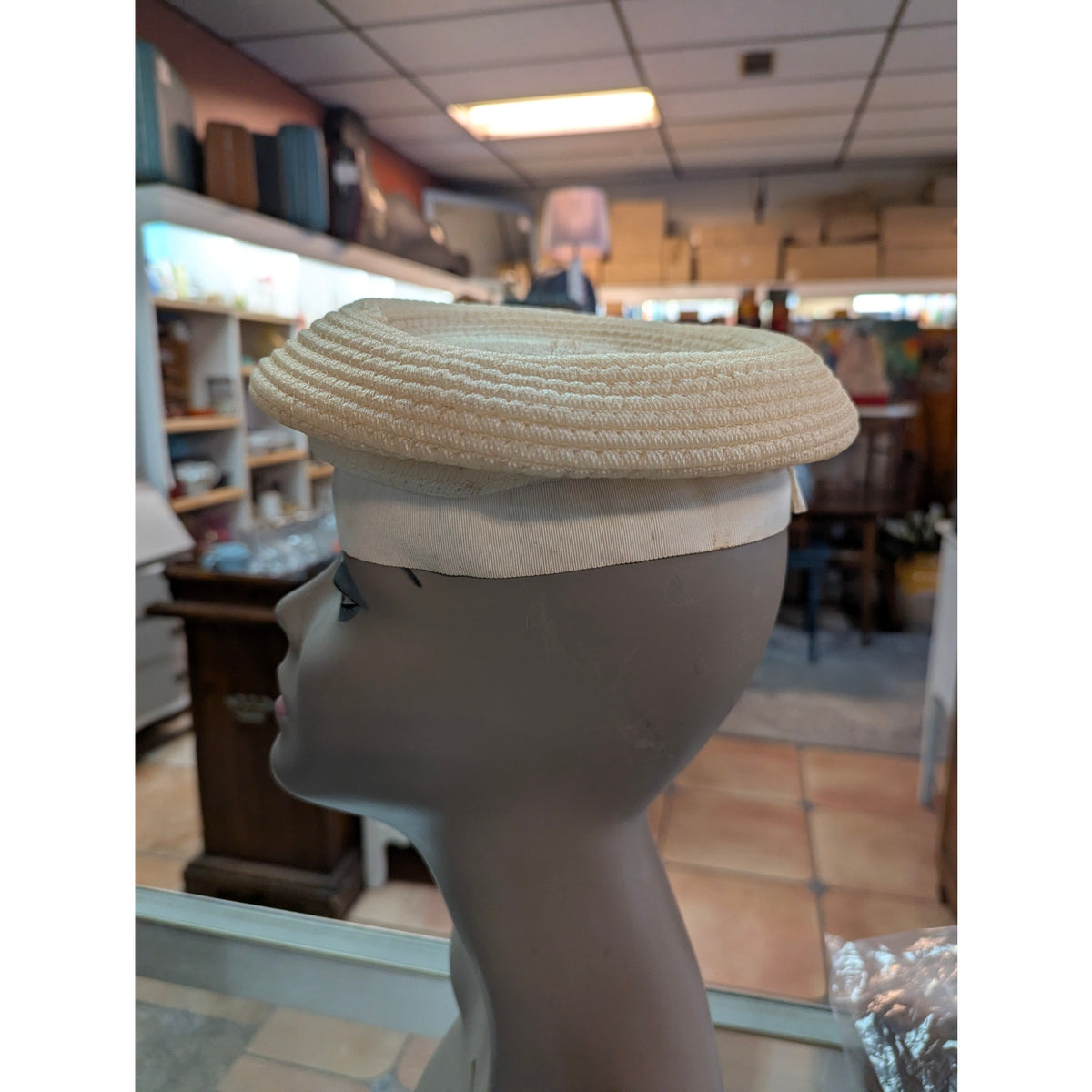 Vintage Cellulose Hat Gayarn by Slocum Cream Pillbox