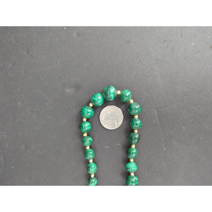 Vintage Green Malachite Style Beaded Strand Necklace Gold Accent Jewelry