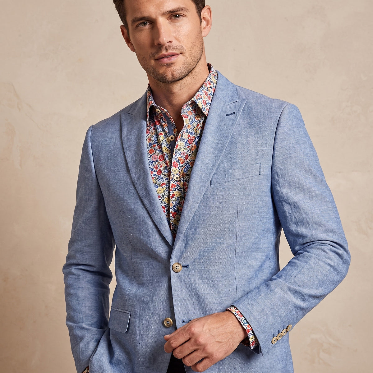 THE SAVILE ROW Sloane Chambray Cotton Brit Slim Suit Jacket Blazer 42L Blue NWT