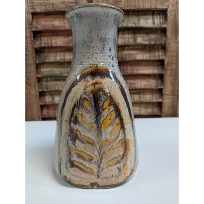 Vintage Studio Pottery Earth Tone Ceramic Bud Vase Wheat Leaf Signed
