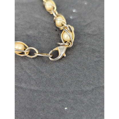 Vintage Gold Caged Faux Pearl Chunky Woven Chain Link Statement Collar Necklace