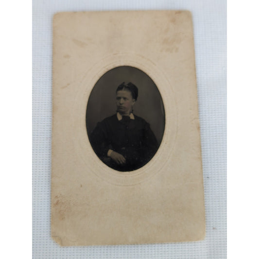 Vintage Tintype Portrait Photograph in Paper Mat Frame