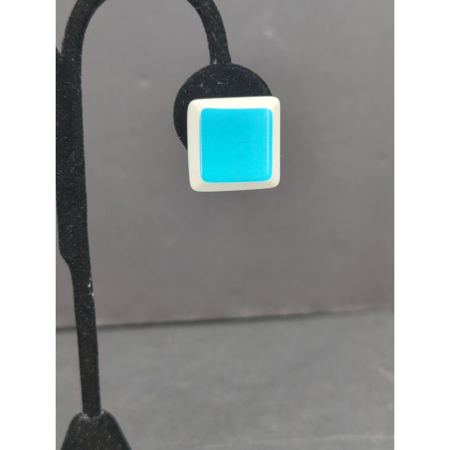 Vintage Square Turquoise Enamel Gold Tone Clip On Earrings Retro Modern