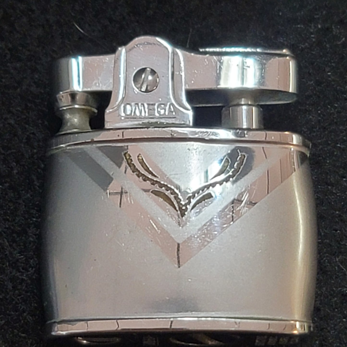 Vintage OMEGA Easy Style Collectible Mini Lighter Silver Chrome MCM Art Deco