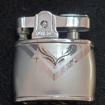 Vintage OMEGA Easy Style Collectible Mini Lighter Silver Chrome MCM Art Deco