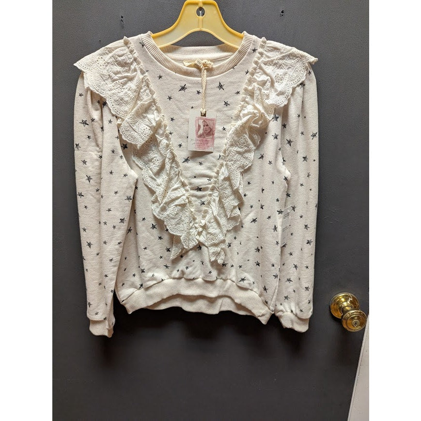 Jessica Simpson Girl X- Large (14-16) Top Long Sleeve Ruffle Front Stars Sweater