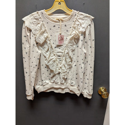 Jessica Simpson Girl X- Large (14-16) Top Long Sleeve Ruffle Front Stars Sweater