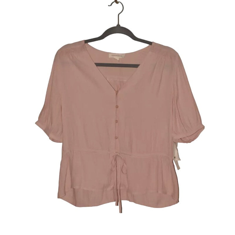 TREASURE & BOND NEW $69 Short Sleeve V-Neck Button-Up Top Pink Smoke LARGE NEW