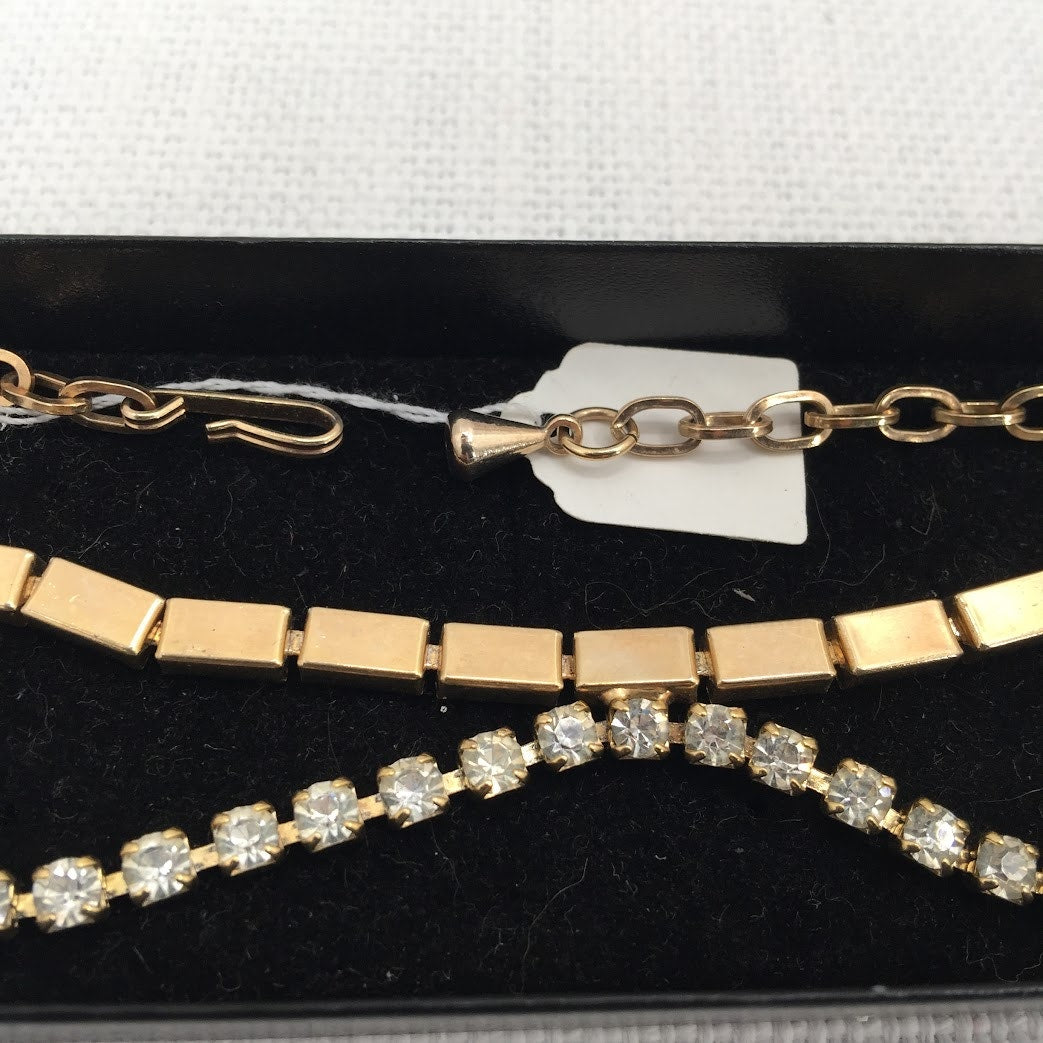 Vintage Necklace Matching Clip On Earring Gold Crystal Choker Style Reticulated
