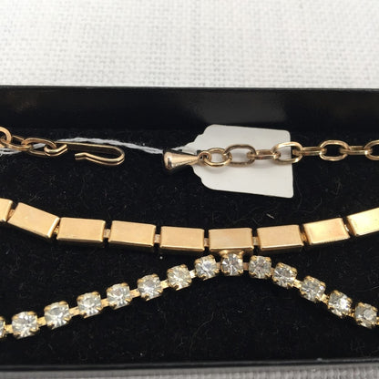 Vintage Necklace Matching Clip On Earring Gold Crystal Choker Style Reticulated