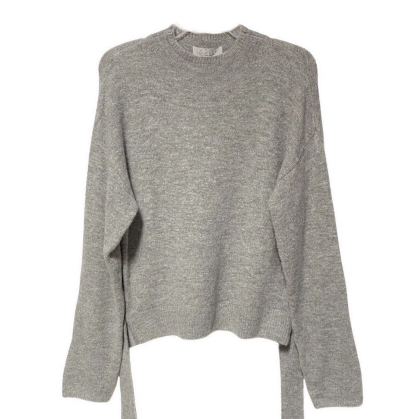 Wayf Tie Front Waist Mock Neck Pullover Sweater LARGE Light Grey NWT
