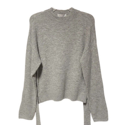 Wayf Tie Front Waist Mock Neck Pullover Sweater LARGE Light Grey NWT