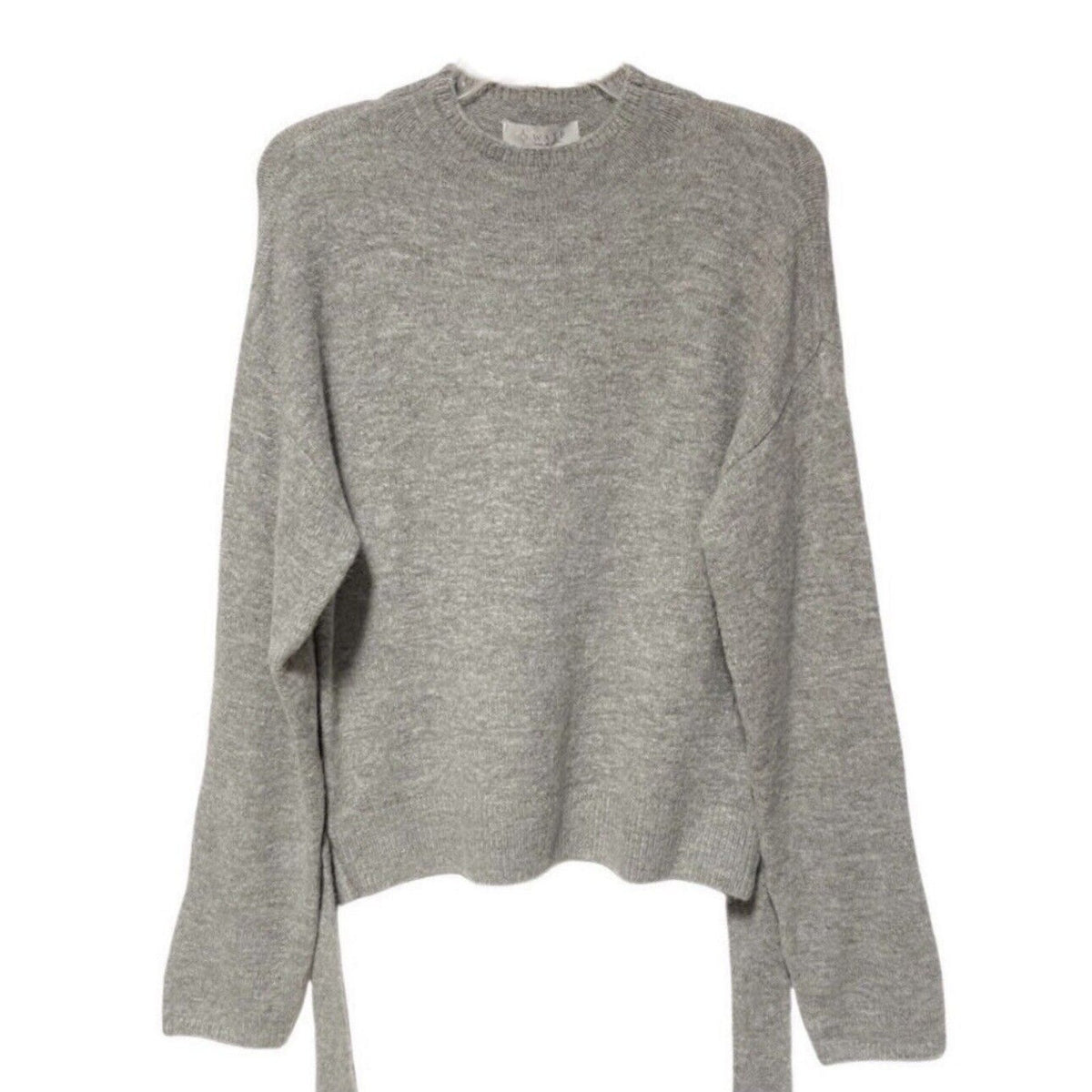 Wayf Tie Front Waist Mock Neck Pullover Sweater LARGE Light Grey NWT