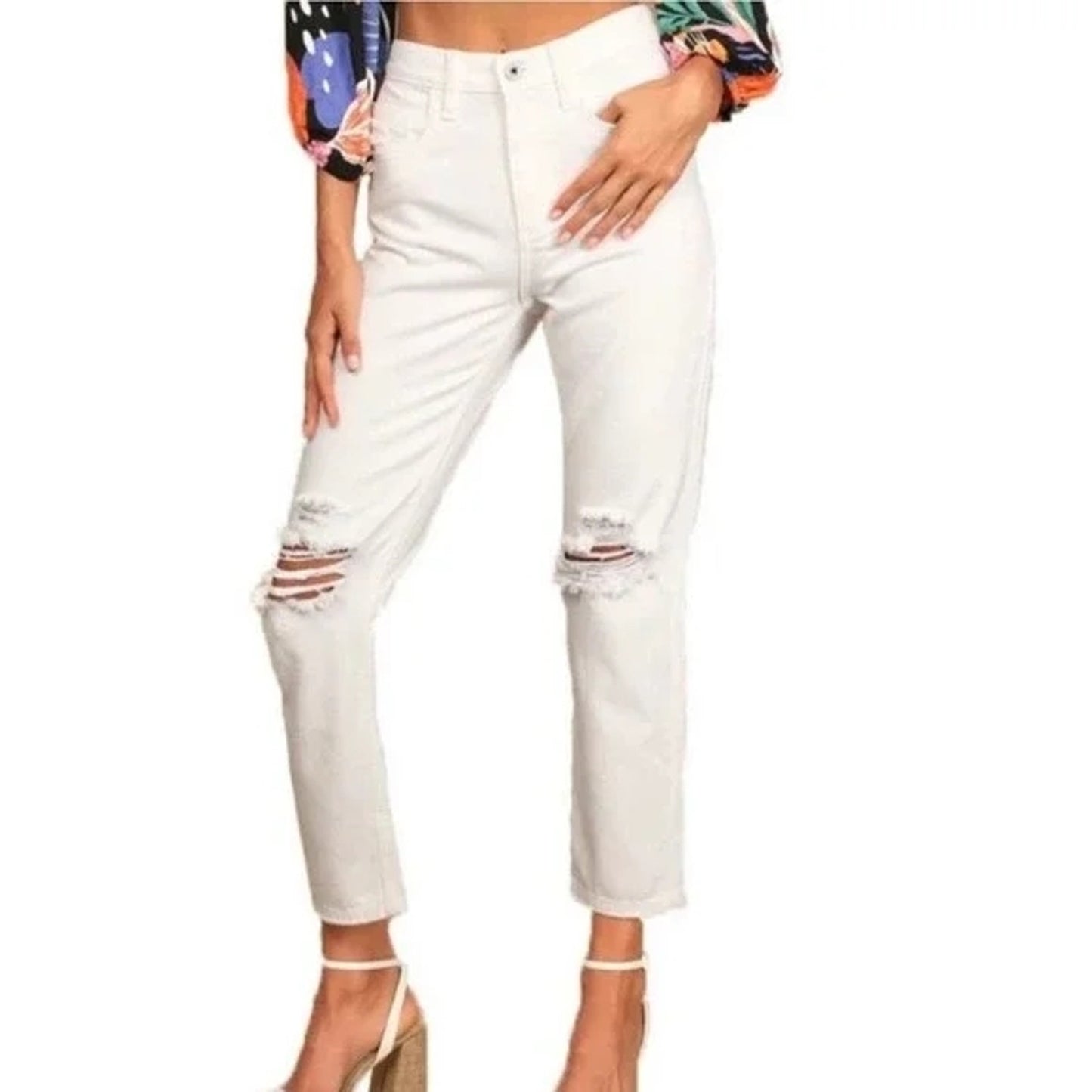 AFRM Distressed High Rise Ankle Skinny Button Fly Jeans Size 32  in White NWT