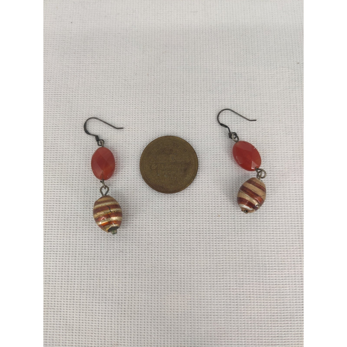 Vintage Carnelian And Striped Bead Dangle Earrings