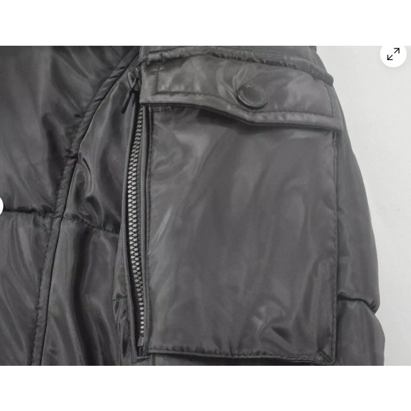 Noize Removable Hood Puffer Coat Long Sleeves Two Way Zip Flap Small vegan