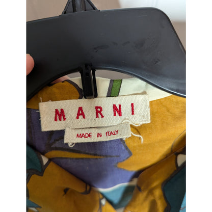 Marni 2 pc. Skirt Blouse to Set Brown Purple Floral Rolled Edges Pocket Medium