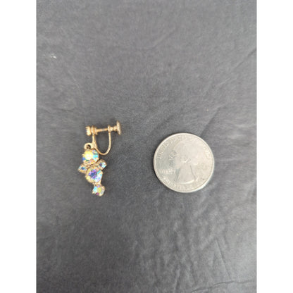 Vintage Gold Tone Aurora Borealis AB Rhinestone Dangle Drop Screw Back Earrings