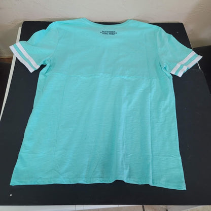 Southern Girl Prep SMALL NEW SHORT  Sleeve Shirt Cotton TEAL BLUE WHITE STRIPE