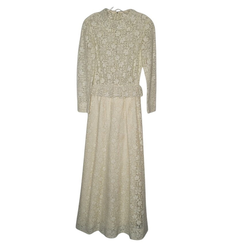 Vintage Lace wedding evening dress sheer top line skirt One Piece peplum Waist
