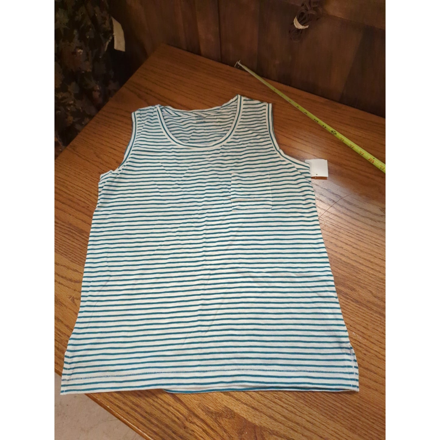 Madewell Green Stripe Pocket Tank Top Medium Nautical Preppy Coastal Classic