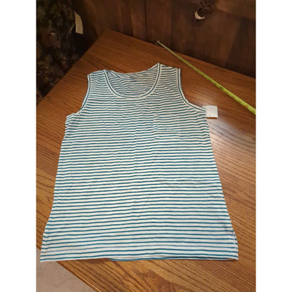 Madewell Green Stripe Pocket Tank Top Medium Nautical Preppy Coastal Classic