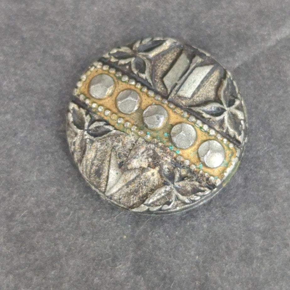 LOT R of 10 Antique Vintage Victorian Brass Mixed Materials Buttons ESTATE FIND