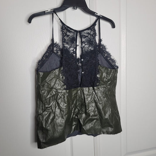 FRNCH Size Medium Black Green Faux Leather Lace Cami Top new