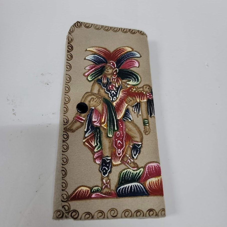 Hand tooled Suede leather wallet trifold Brown BOHO Chic Mexican Artisan warrior