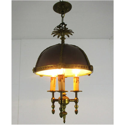 French Empire bouillotte Chandelier 3 light brown tole garland Metal guirlandes