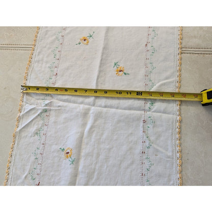 Vintage hand embroidered table runner with hand stiched edge Daisies Flowers