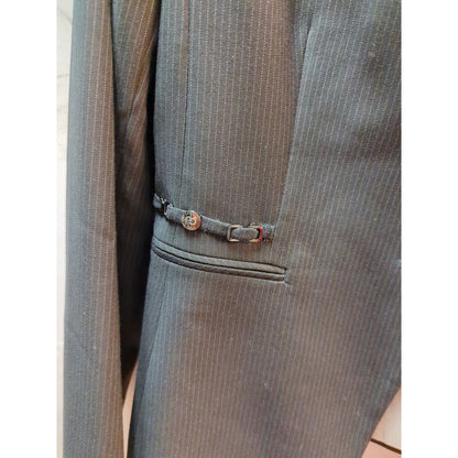 Tahari Arthur S. Levine Petite Charcoal Gray Pinstripe Peplum Blazer 6P Classic